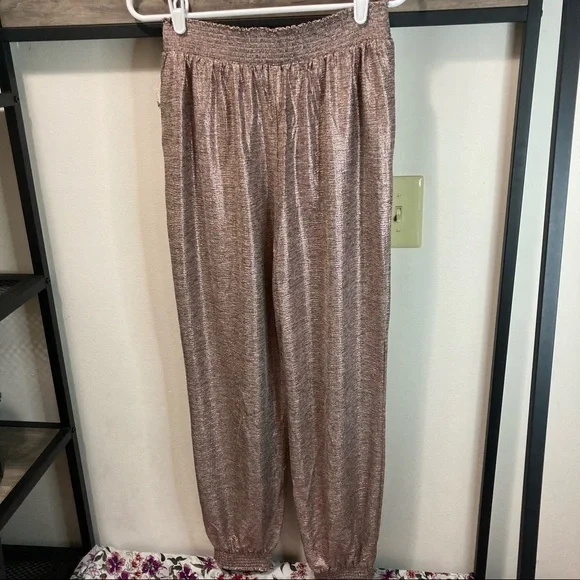 Anthropologie Pink Rose Metallic Shimmer Jogger Trouser Pants NWT - Picture 8 of 16